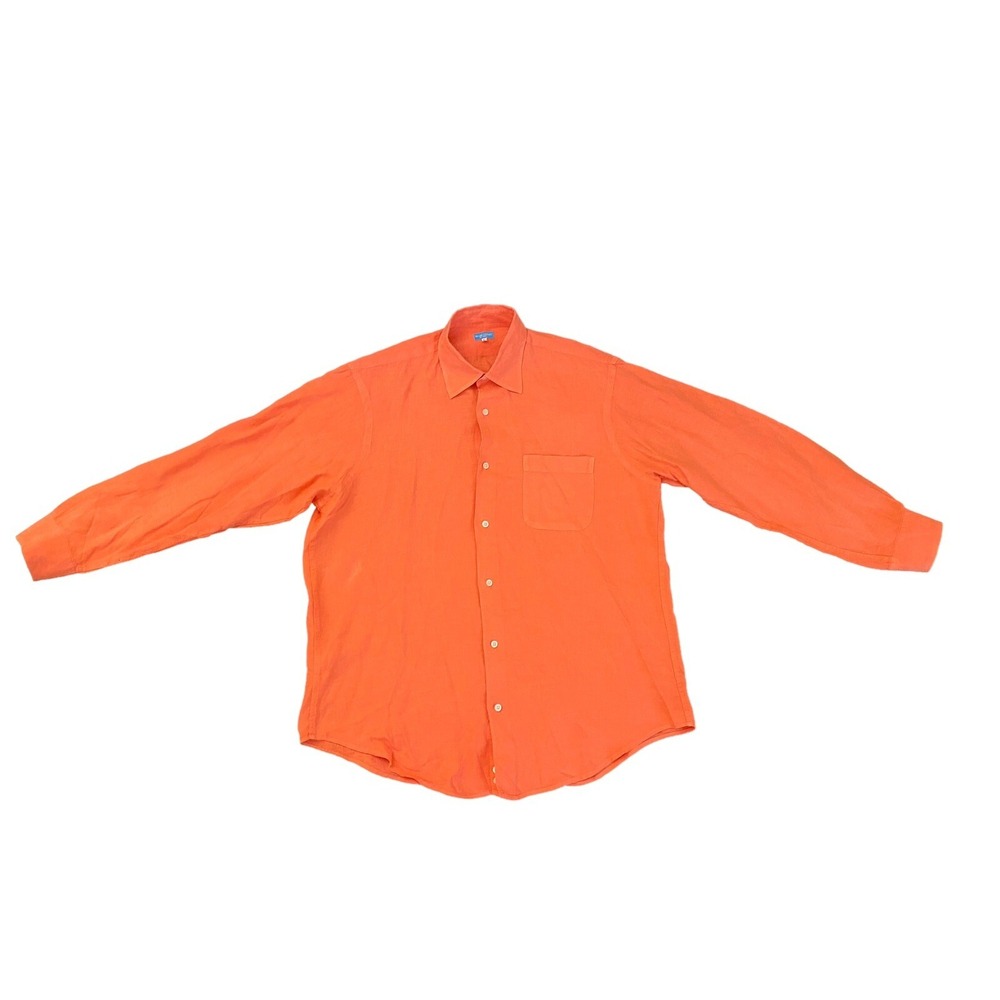 Blue Coast St Bart 100% Linen Button Up Shirt Men's Large Coral Orange Coastal